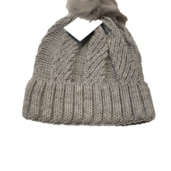 3 pack WEST LOOP fuzzy faux fur Pom pom Hats womens girls cable knit black gray - Picture 4 of 6